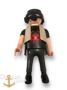 Playmobil Loose Biker Man Punk Rock Musician Rock Star Man Beard Sunglasses Vtg - Picture 1 of 4