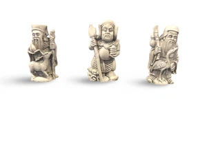 Sanxing Three Star Gods Figurine Set - Fu Lu Shou, Chinese Prosperity Statues - Picture 1 of 7