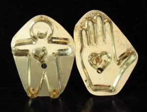Vintage B. Cukla Stamped Mini Hand & Person with Interior Hearts Cookie Cutters - Picture 1 of 5