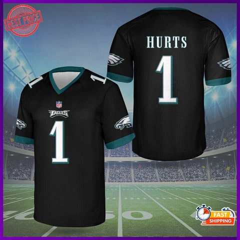 Can Custom Jalen Hurts #1 Eagles Jersey Black Green Football Fan Gift Shirts 3D Cover
