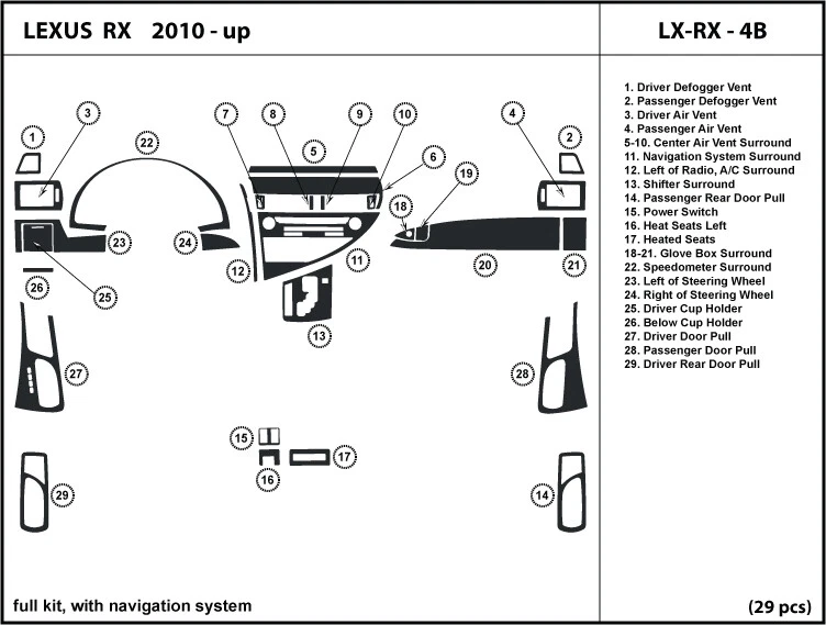 Kit de acabamento de painel de fibra de carbono para Lexus RX350 2010-2012 com sistema de navegação - Imagem 1 de 1