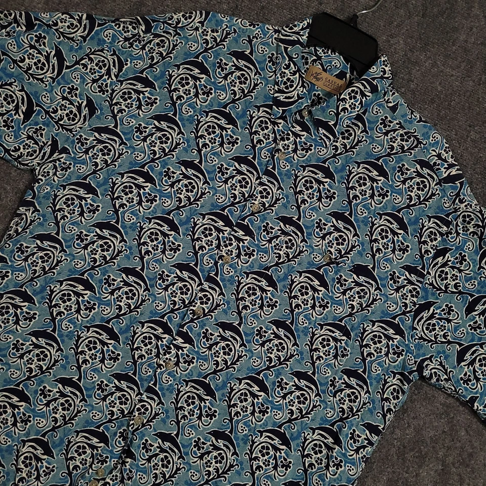 Camisa Hawaiana Lord & Taylor De Colección Para Hombre XL Azul Delfines Rayón Geométrica Foto 1 de 4