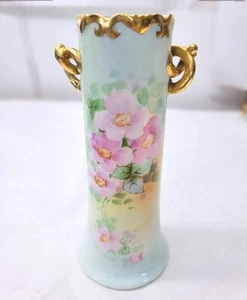 Jarrón de porcelana rosa salvaje firmado a mano pintado a mano Artist Nanos 317 - Imagen 1 de 5