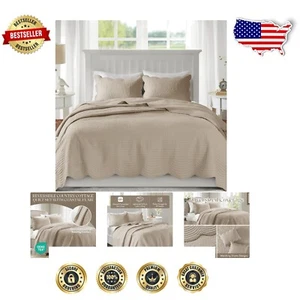 Oversized King/Cal King Quilt and Shams Set - Charming Scalloped Elegance - Picture 1 of 9