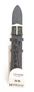 15mm Hirsch CROCOGRAIN Crocodile Embossed Stitched Leather Watch Strap in BLACK - Picture 1 of 4
