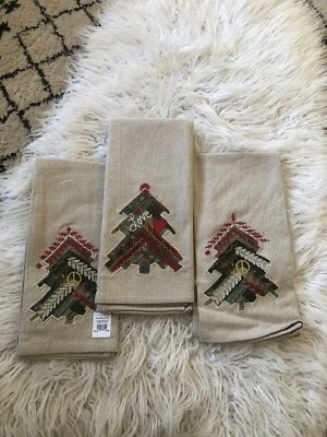 pottery barn Hand towels-3 Holiday Tree Winter patch Christmas gift party K1 - Image 1 of 4