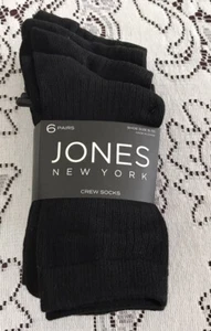 Women’s Jones New York Crew Socks 6 Pairs Shoe Size 5-10 Black New - Picture 1 of 7