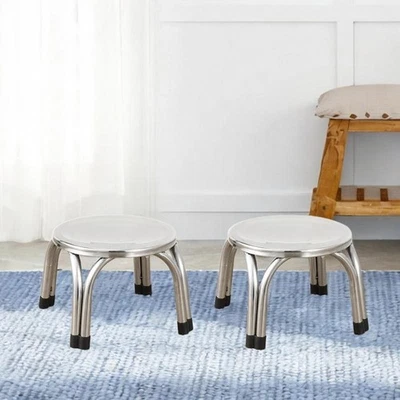 2x Small Low Stools Stainless Steel Practical Metal Strong Load Bearing Doorstep - image 1 of 4
