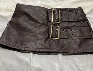 Ladies Brown Faux Leather Brown Mini Skirt Size XS - Picture 1 of 3