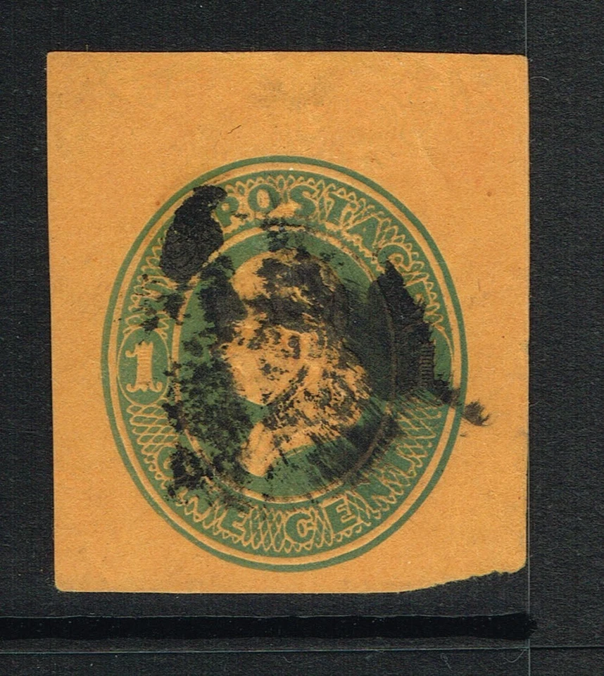 U114 Cut Square 1c Used NotHinged Light Blue on Orange Issued 1874-86 Franklin 2 - Image 1 of 1
