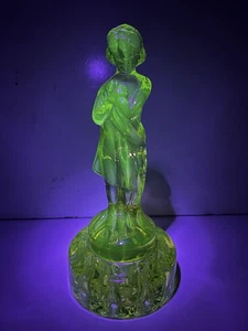 Vintage Cambridge Glas "Draped Lady" gelb/Vaseline Glas 10 Loch Blumenfrosch - Bild 1 von 10