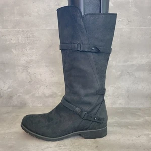 Teva Boots Womens Size 10 Black Suede Waterproof Tall Riding Zip Buckle Winter - Picture 1 of 13