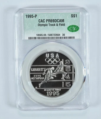 1995-P Olympic Track & Field Commemorative Silver Dollar PR69 DCAM CACg *8388 - Image 1 of 4