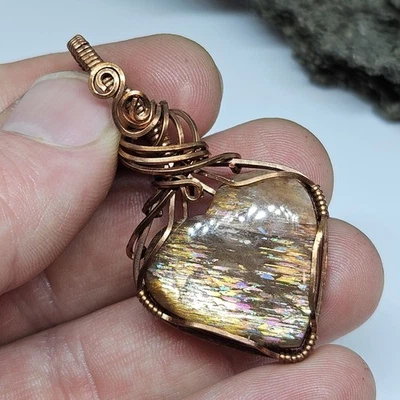 Trekntreasures Handmade Pendant #272 Bicolor Sunstone Heart Solid Copper Wrapped - Image 1 of 4