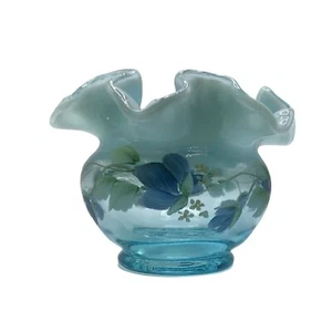 Fenton Kunstglas handbemalt Vergissmeinnicht & Tulpenvase von D. Frederick 3,5" - Bild 1 von 11