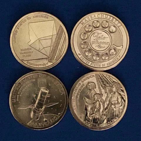 2020 P+D American Innovation from Mint Bags: CT, MA, MD, SC. 8 coin set. Pos "A" Cover