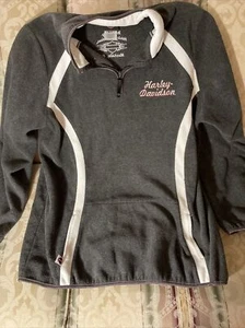 Harley Davidson Fleece Jacket Mens 1X Gray & White 1/4 Zip Pullover Embroidered - Picture 1 of 6
