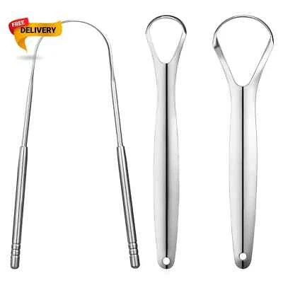 Raspador de lengua de metal de 3 piezas raspadores de lengua para adultos salón de acero inoxidable Foto 1 de 4