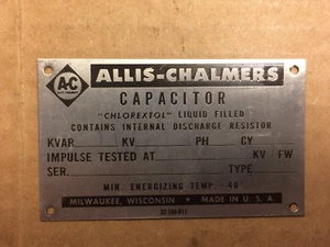 "Nuevo de lote antiguo Allis-Chalmers CONDENSADOR logotipo metal placa de identificación insignia de identificación 3"" x 1.875" - Imagen 1 de 7
