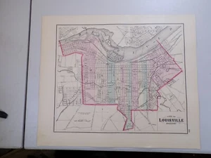 1875 Antique COLOR Gray’s Atlas Map  / CITY OF LOUISVILLE, KY b/w STATE OF OHIO - Picture 1 of 2