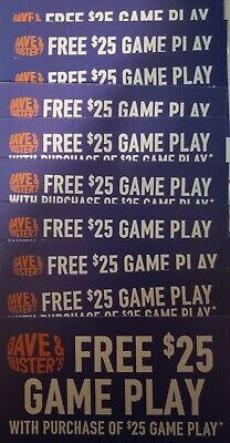 10 DAVE AND BUSTERS $25 OFF GAME PLAY VOUCHERS EXPIRES 12/31/2022 100% Feedbck • 15.72$