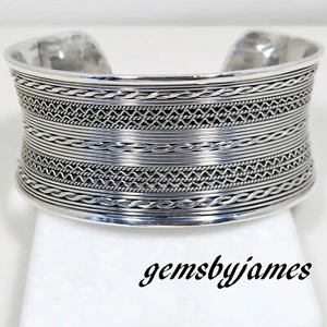FINE Intricate WIDE Cuff Bracelet 925 STERLING SILVER Vtg 5.5-7" WRIST Pristine - Picture 1 of 7
