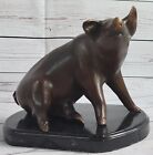 China European Marble Base Bronze Wild Animal Boar Pig Figure Sculpture