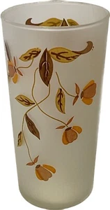Vintage Jewel Tea Autumn Leaf Hall Frosted Glasses Orange / Brown Libbey - Picture 1 of 10