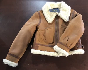 $1895 Polo Ralph Lauren Youth SZ S(7) Sheep Shearling Bomber Jacket Amber Brown - Picture 1 of 4