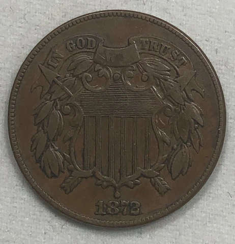1872 Two Cent Shield. .02. Very Fine. Sharp Shield Lines Cover