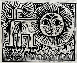 Vintage 70s Chuck Shoemaker Black White Woodcut Print Figural Modern Art - 3 - Picture 1 of 3