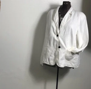 ESCADA Sport 100% Linen Blazer White Jacket SzL Old Money Beachy Resortwear - Picture 1 of 8