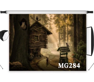 Telón de fondo de animales del bosque de cuento de hadas vintage de cabaña foto fondo accesorios de estudio - Imagen 1 de 8