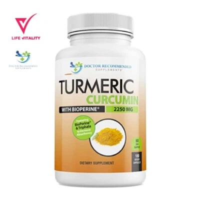 Curcumina Tumérica 2250 mg 180 Cápsulas Vegetales 95% Curcuminoides con Bioperina Foto 1 de 3