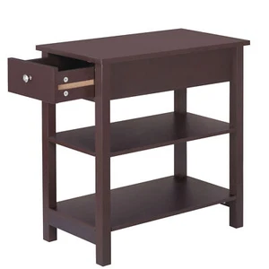 24'' Brown Narrow End Side Table with Drawer for Living Room Bedroom Small Space - Picture 1 of 12