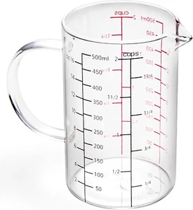 Glass Measuring Cup with Handle, [Double-Sided Measuring Scale, V-Shaped Spout, - Picture 1 of 12