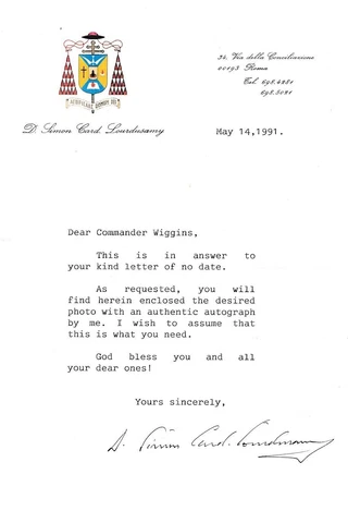 Cardinal Simon Loudusamy- TSL 1991 (1st Curial Cardinal of Asia ) Cover