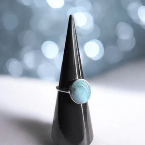 Larimar Crystal Oval Gemstone Ring Size 6 Adjustable - Picture 1 of 15