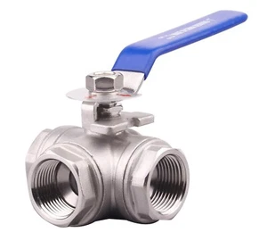 1" 3 Way Female NPT 304 SS Type L Port Ball Valve Vinyl Handle WOG1000 - Picture 1 of 7