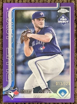 Trey Yesavage 2025 Tops Pro Debut Purple Chrome Refractor RC SP 23/125 TORONTO - Image 1 of 2