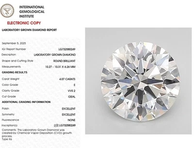 Round 4.07ct E VVS2 Lab grown diamond with 18 KT Gold Ring - Image 1 of 4