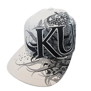 Vintage Kansas University Jayhawks Fitted Hat Cap 90s KU White Flat Bill NCAA - Picture 1 of 9
