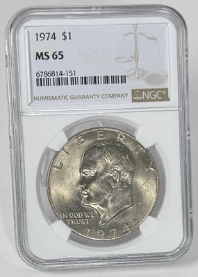 1974 Ike Dollar MS65 NGC Eisenhower Dollar Double Die Friendly Eagle Brilliant 2 - Image 1 of 4