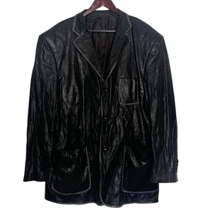 VENEZZI Fine Mens Wear Black Textured Faux Leather Blazer Jacket XXL Stitching - Picture 1 of 7