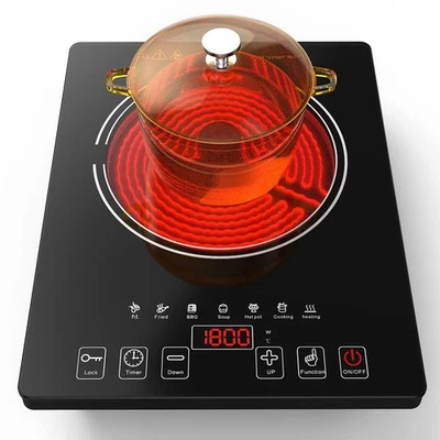 Electric Cooktop, Portable Electric Cooktop 1800W Single Burner Stove with LE... - Image 1 of 4