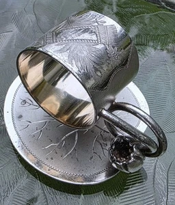 Antique Simpson Hall Miller & Co Napkin Ring Quad Silver Plate Water Lily Pad - Picture 1 of 8