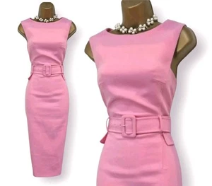 Karen Millen Pink Tailored Belted Midi Wiggle Pencil Occasion Dress UK 16 - Picture 1 of 11