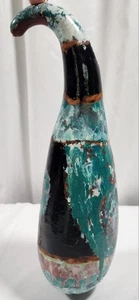 Vintage 80's Handpainted Black/Teal Abstract Style 13" Gourd - Picture 1 of 6