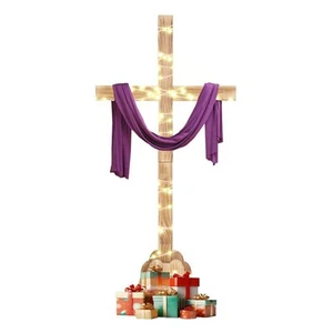 Large Wood Cross 35.4 Inch Easter Wood Standing Cross Decoration Jesus Christ... - Picture 1 of 7
