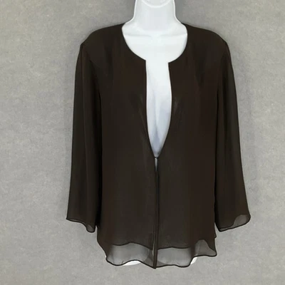 Chaqueta Top Kasper Marrón Transparente Abierta Frontal Abierta Atrás Ligera Talla L Blazer Foto 1 de 4